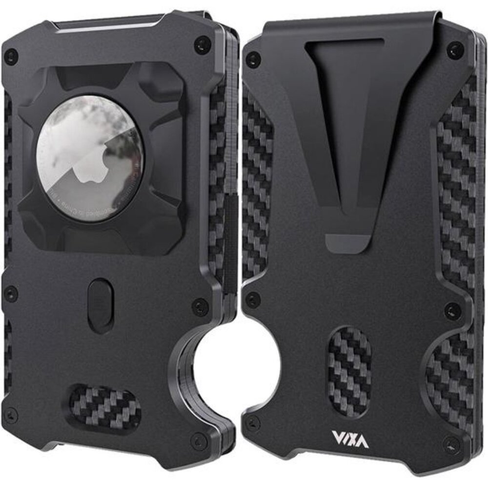 Mens Wallet w/ AirTag Holder Credit slim Front Pocket Carbon Fiber RFID Blocking